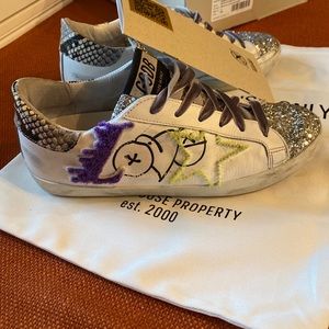 Golden Goose Embroidered Glitter Superstars size 38